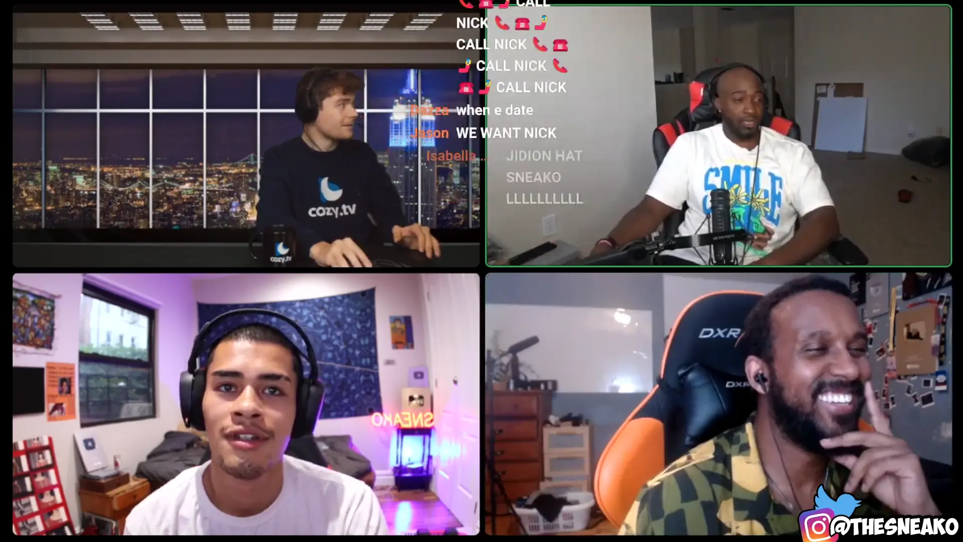 Nick Fuentes, Sneako, Jidion, Aba, Destiny, and Young Don